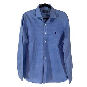 Polo Ralph Lauren Mens Blue Micro Check Button Down Shirt 16 34-35 Long Sleeve